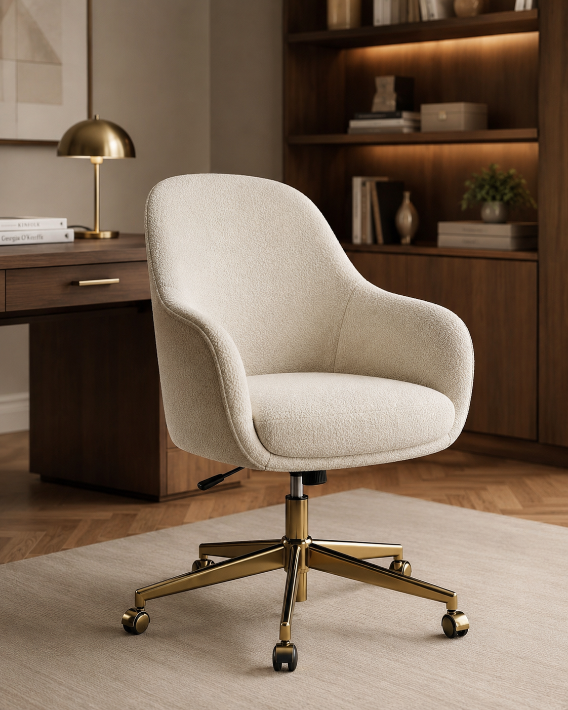 Solenne Ivory Boucle Swivel Office Chair